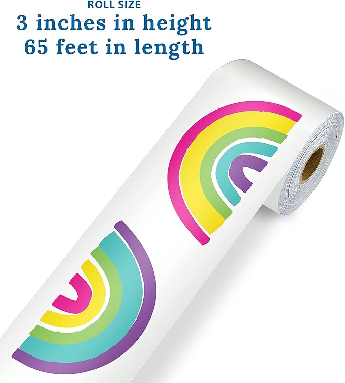 Carson Dellosa Kind Vibes 65Ft of Rainbow Bulletin Board Borders, 1 Roll of Boho Trim for Rolling Whiteboard, Cork and Posterboard, Party, Spring Decorations, and Classroom Decor