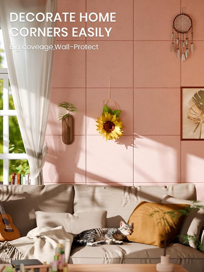 Bumusty 36"x 24" Large Felt Bulletin Board Tiles, Pink | 6-Pack Cork Board Alternative, Wall Decor, 30 Pushpins, 30 Adhesive Tabs, Vision Board, Office, Classroom, Home, Dorm