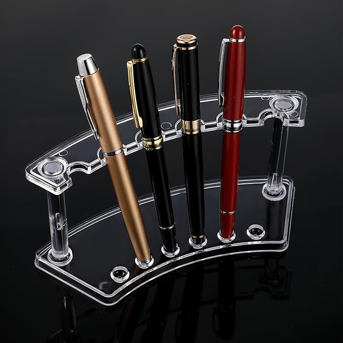 Tinlade 2 Pieces Plastic Pen Holder Stand Display Rack 6-Slot Pen Makeup Brush Rack Organizer Eyebrow Stand for School Office Home Store(Clear)