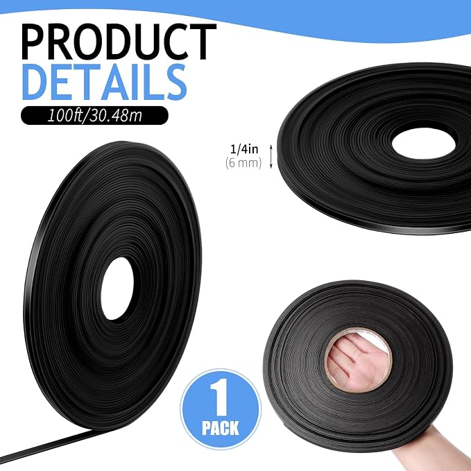 Tellegloww Black Magnetic Tape Roll Thin Strips, 1/4 Inch X 100 feet Magnetic Board Dividers Whiteboard Graphic Decorative Tape Marking Line for Classroom Office Art Accessories