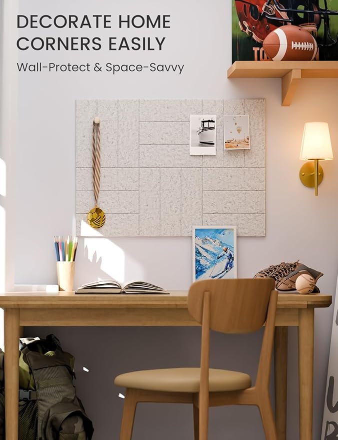 Fluxynara Felt Bulletin Board Tiles -28"x18" with 40 Adhesive Tabs, Cork Board Alternative for Office Decor, Push Pin Board Wall Organizer 6-Pack (Silvery Gray)
