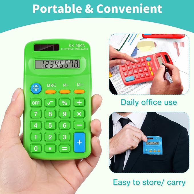 Flutesan 30 Pack Pocket Calculator,Green, Red, Blue | Mini 4 Function Calculators, for Students Kids, Small Battery Powered Bulk, Basic Handheld, for School Classroom Home Office