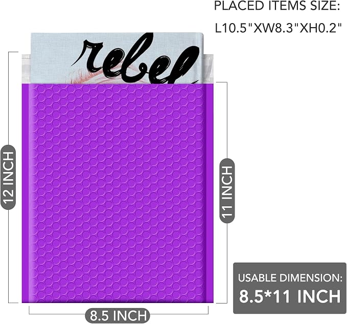 GSSUSA Purple Bubble Mailers 8.5x12" 500 Pack Padded Envelopes Self Seal | 8.5x11" Usable Size, Shipping Bags for Clothes Books, Strong Adhesion, Tear Proof Waterproof, Small Business Package Supplies