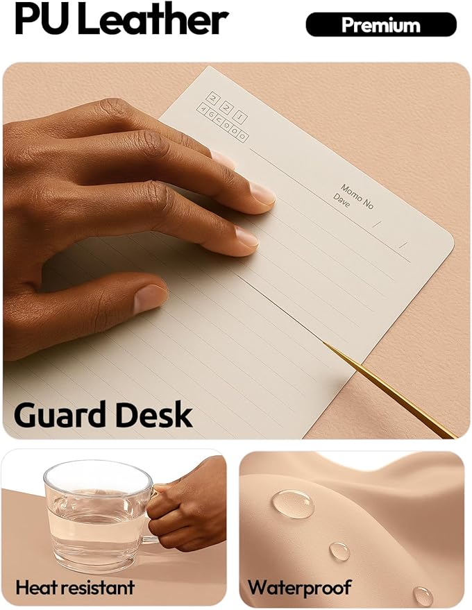 YSAGi Leather Desk Protector, Office Mat, Large Mouse Mat, Non-Slip PU Leather Blotter, Laptop Desk Mat, Waterproof Writing Pad for Office and Home (Latte, 47" x 17")