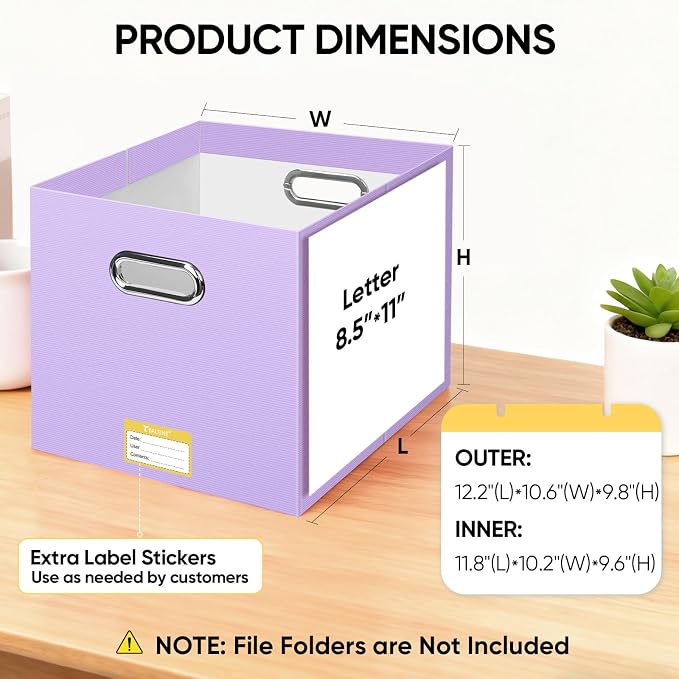 BALEINE File Organizer Box, Cardboard File Folder Organizer with Handle for Letter Size, Portable Collapsible Hanging Filing Box for Home Office Document Storage (8 Pack, Large Lavender)