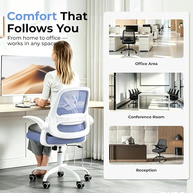 amseatec Mesh Office Chair, Ergonomic Home Office Chair with Flip-Up Arms | Breathable Mesh Back & 3" cushion. BIFMA Certified. 90-110° Rocking. Supports 300 lbs.