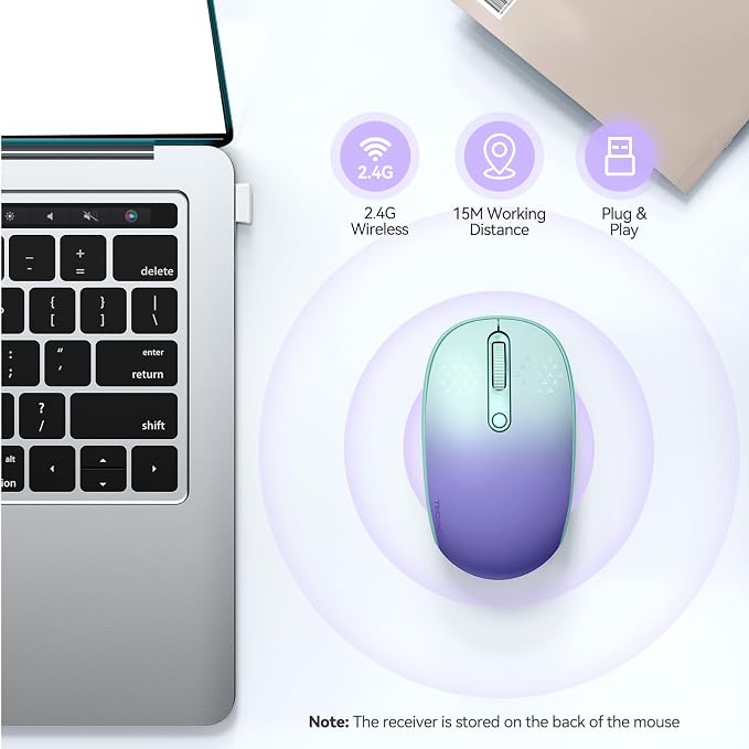 TECKNET Compact Ambidextrous Wireless Mouse for Laptop | 2.4G Quiet Computer Mouse with USB Receiver, 3 Adjustable DPI Portable Cordless Mice for Chromebook, Laptop, PC, Mac