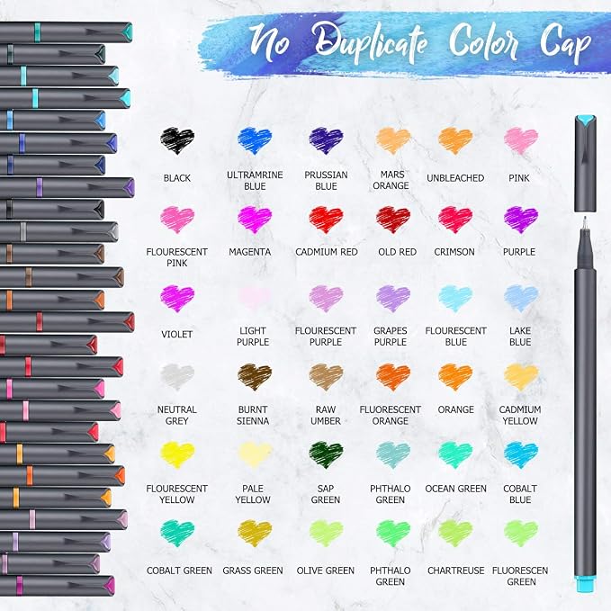 iBayam Colored Fineliner Pens 36 Pack, 0.38mm Fine Point, Bullet Journaling | Slim Pressure-Free Barrel, Smooth Writing Pens for Journaling, Note-Taking, Coloring, Sketching, Planning & Art Project
