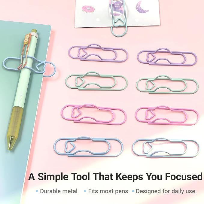 Pastel Heart Pen Holder Clips, 8 Pack Notebook Accessories for Journals | Cute pastel heart pen holder clips keep your pen within reach while adding charm to notebooks, journals, and planners