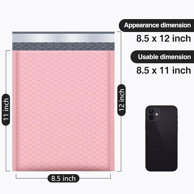 UCGOU Bubble Mailers 8.5x12 Inch 40 Pack Usable Size 8.5x11 Inch Light Pink Padded Envelope Medium Waterproof Packaging Bags for Shipping Self Seal Strong Adhesive Envelope for Jewelry Makeup Supplies