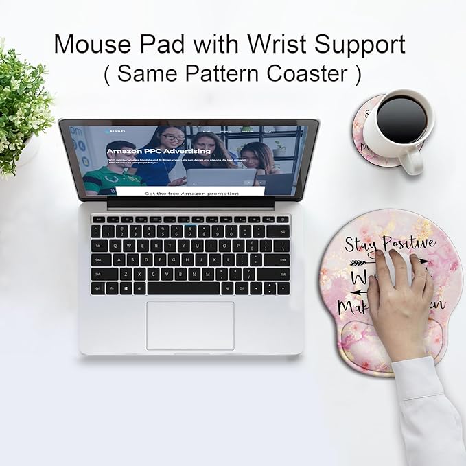Ergonomic Mouse Pad with Wrist Support Rest,Large Mousepad Gel Wrist Rest, with Coaster Non-Slip & Pain Relief for Computer, Desk, Home&Office-Positive 2