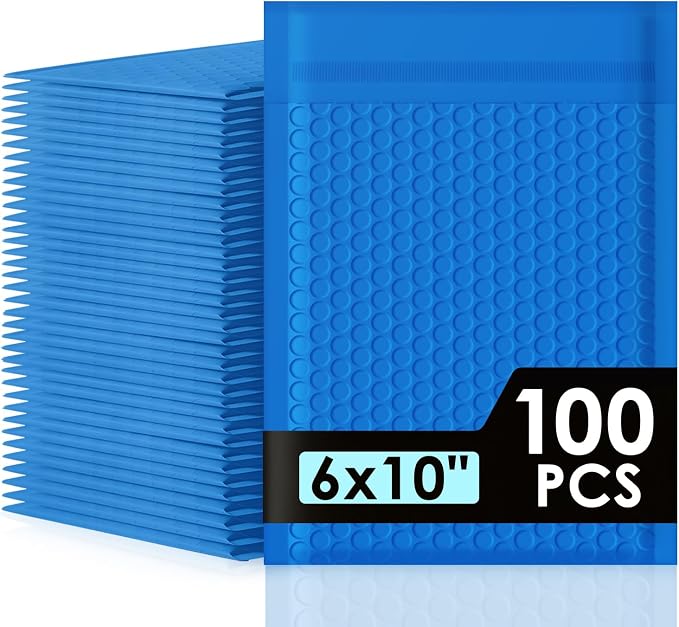 packbabol Bubble Mailers 6x10" 100 Pack Blue Padded Envelopes Waterproof Usable Size 6x9 Self-Seal Padded Mailing Envelopes Bubble Opaque Padded Mailer for Small Businesses， Envelope Mailers#0