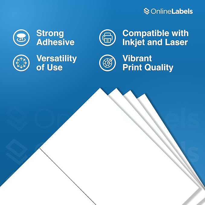 8.5 x 5.5 Half-Sheet Shipping Labels - Permanent, White Matte - for FBA, FedEx, UPS - Pack of 2,000 Labels, 1,000 Sheets - Inkjet/Laser Printers - Online Labels