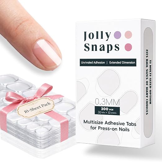 Nail Adhesive Tabs for Press On Nails, Ultra Thin, Natural Fit, 300 Tabs | Ultra-Thin Tabs Secure Daily Hold Easy Apply & Remove No Messy Glue Daily Wear Comfort 15 Sizes Included