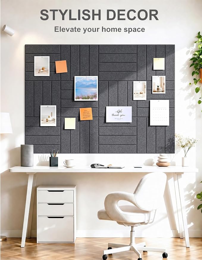 0.47" Thick Felt Wall Tiles 48"x36" Cork Board Alternative 12Pack 11.81"x11.81"Felt Bulletin Board Pin Board with Removable Adhesive tape&60 Pushpins for Home Office School(Bold-Charcoal Grey)