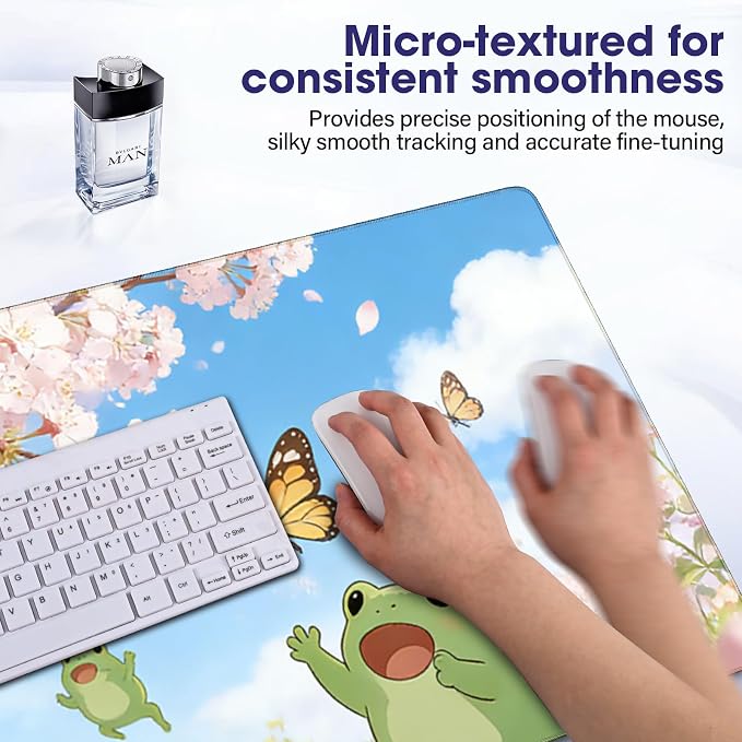 Professional Extended Gaming Mouse Pad - 31.5" x 15.7" Large Desk Mat with Stitched Edges, Waterproof Coating Non-Slip Rubber Base for Gamers Esports Pros Office Home, Frog05