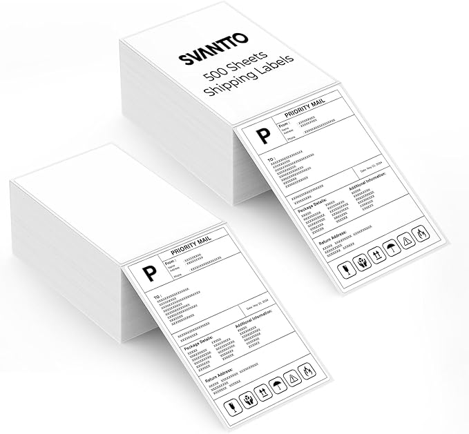 SVANTTO 4x6 Thermal Labels, Strong Adhesive and Perforated Shipping Labels, Thermal Printer Labels for Mailing Postage Address（1000Pcs/2 Stack）