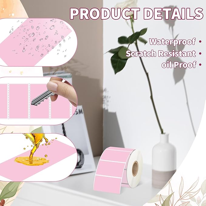 Starboling 2.25" x 1.25" Pink Direct Thermal Labels,Self-Adhesive Printer Label for Address,Logo,Shipping,Barcodes,QR Code