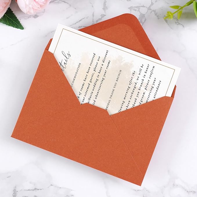 PONATIA 50 Pack A4 Envelopes, 4.33 x 6.3 Inches Burnt Orange Envelopes Perfect for Gift Cards, Wedding Details Cards, Thank You Cards and any 4x6" Inner Sheets