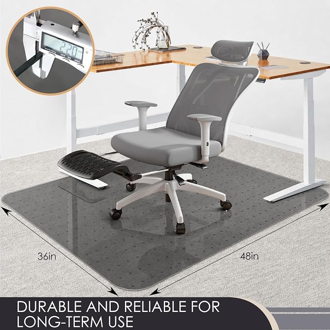 Kuyal Office Chair Mat for Carpet, Set of 2, Heavy Duty Computer Chair Mat | 36''x48'', Under Desk Protector Carpeted Floors Mat, Easy Chair Movement,Ship Flat, Gray