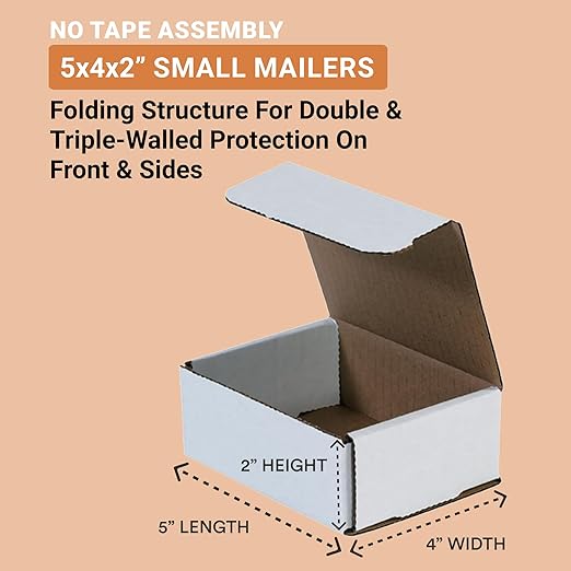 Aviditi White Corrugated Cardboard Mailing Boxes, 5" x 4" x 2" (Pack of 50) Crush-Proof Mailers, Small Cardboard Boxes for Shipping, Packing, Moving, and Storage