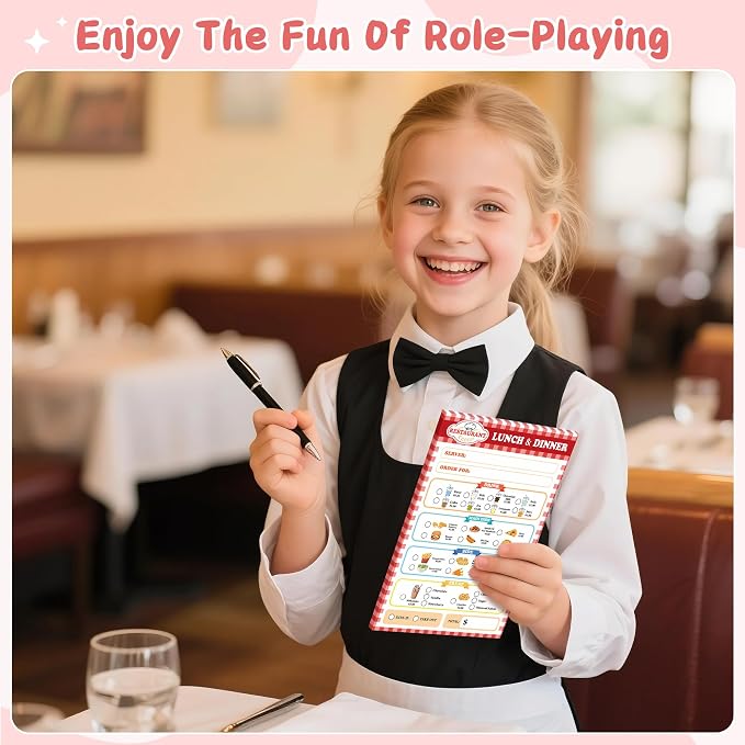 TICIAGA Kids Pretend Play Notepads - 10PCS 4 x 6 Inch Playtime Pad Included Restaurant Police Vet Doctor Visit Coffee Salon Notepad 30 Pages Pretend Notebook Imaginative Role for Toddler Kid Play Game