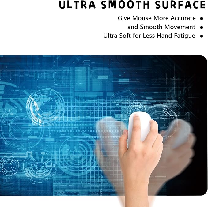 Extended Large Gaming Mouse Pad Abstract Blue Futuristic Tech XXL Size Keyboard Mouse Mat Desk Pad with Non Slip Rubber Base Stitched Edges Office Decor for Women Girls Men,35.4 x 15.7inch