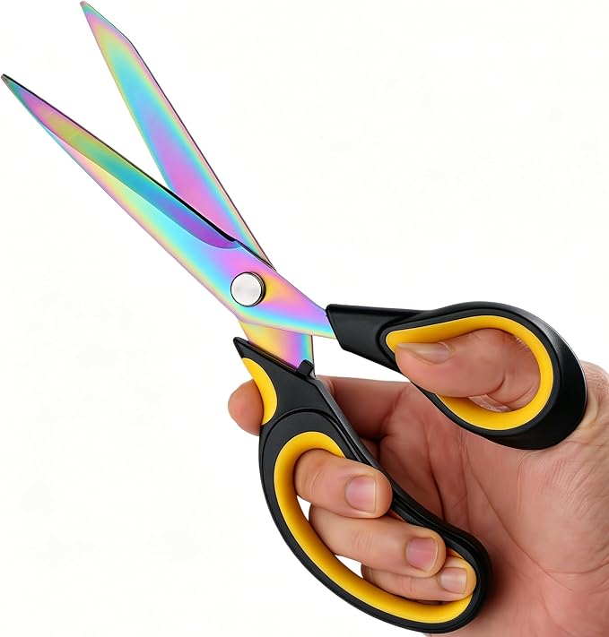 Multi-Purpose Scissors, 9.5" Sharp Sewing Scissors, Professional Heavy Duty Titanium Coating Forged Stainless Steel Shears for Fabric Leather, Dressmaking, Tailoring, Home, Office & School