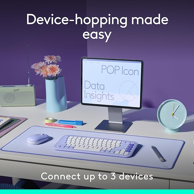 Logitech POP ICON Combo, Bluetooth Keyboard and Mouse Combo, Comfortable Typing, programmable Keys and Buttons, Quiet clicks, Easy-Switch up to 3 Devices - Graphite and Lime