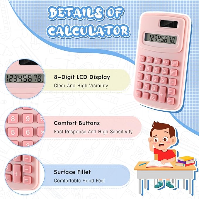 LEIFIDE 24 Pack Pocket Calculator Small Bulk Basic 4 Function Calculator 8 Digit Display Battery Powered for Desktop Home Office School Student Kids (Macaron Colors)