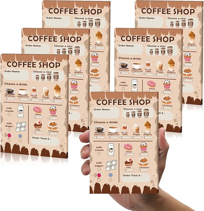 Kids Pretend Play Notepads 4X6 In Pretend Play Notebooks Playtime Notepads Variety Role Play Game Accessories Pages Each for Kids Toddlers 3-5(6,Brown Coffee Shop)