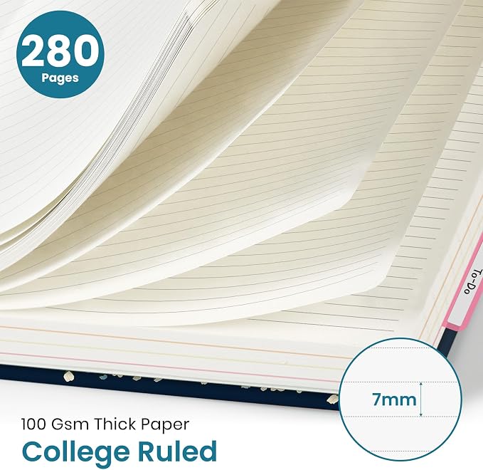 Spiral Notebooks for Work 5 Subject Notebook with Removable Dividers | Aesthetic Hardcover Journal for Women 8.5" x 11" College Ruled 280 Pages Journal for School & Note Taking, Blue Patchwork