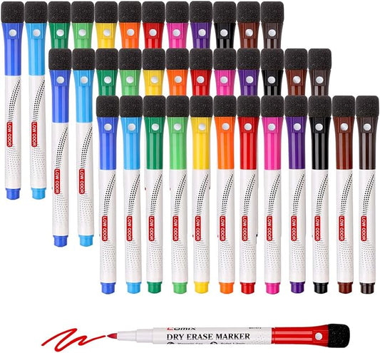 Comix Magnetic Dry Erase Markers, Whiteboard Markers, 36 Bulk 12 Colors | Fine Tip, with Eraser Cap, Low Odor, Value Pack, Suitable for Kid, Teacher, Classroom, Office, School Supplies
