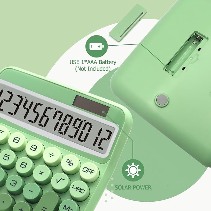 Green Basic Calculator, Big Button Calculator for Desk, Solar Calculator | Large LCD Display, Gradient Green Calculator for Desk , Desktop Calculator Powered by Two Modes, Green Desk Accessories