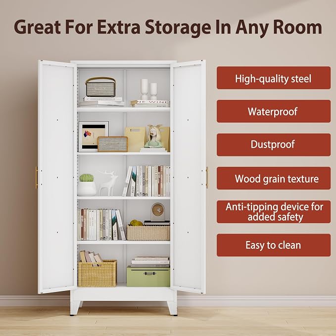 PAOFIN 71" H Kitchen Storage Cabinet with Doors | Freestanding Pantry Cabinet,Farmhouse Food Storage Cabinets,Tall Cabinets for Kitchen, Dining Room, Living Room(White)