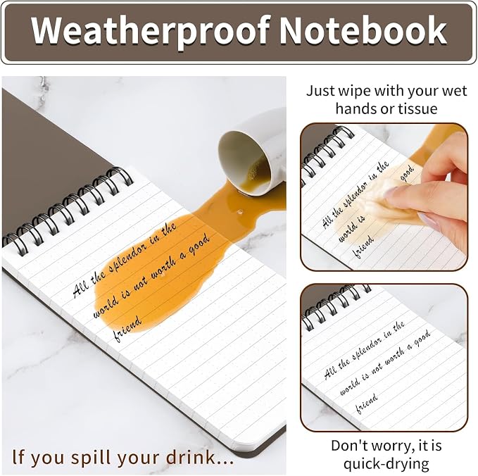 COIDEA Waterproof Notebook, 4 Pack 3" x 5" Top-Spiral Pocket Notepad | Weatherproof NotePad, All Weather Police Pocket Notebook Little Memo Steno Note Pads for Outdoor Office School