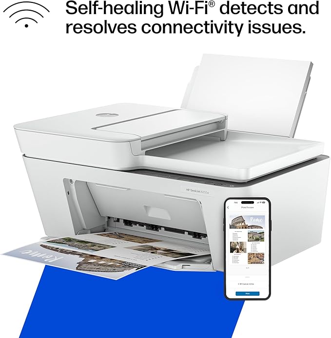 HP DeskJet 4255e Wireless All-in-One Color Inkjet Printer, Scanner, Copier, Best-for-home, 3 month Instant Ink trial included. This printer is only 2.4 ghz capable. AI-enabled (588S6A)