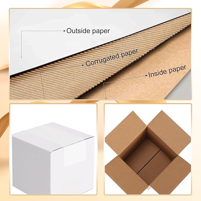 Calenzana 4x4x4 Shipping Boxes Set of 50, Small Corrugated Cardboard Box for Mailing Packing Gifts, White