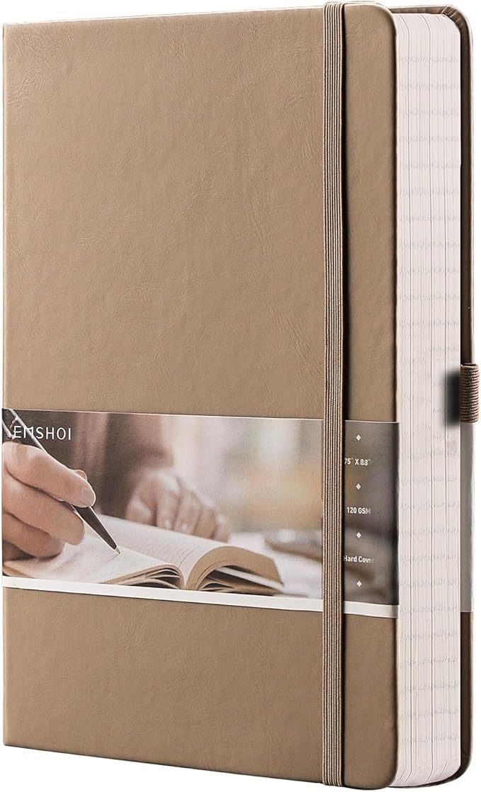 EMSHOI Graph Paper Notebook, 256 Pages 120 GSM Thick Paper, A5 Small 5.75"x8.38", PU Leather Hardcover Journal, 5mm Grid Notebook for Work School Math Engineering Writing Graphing, Khaki