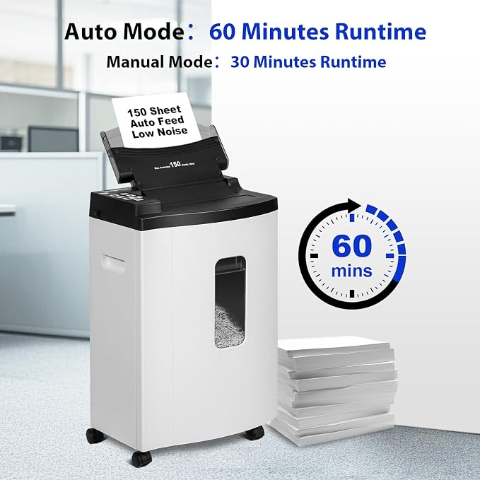 Wingwise 150 Sheets Auto-Feed Micro Cut Paper Shredder for Home Office | P-5, 60 Mins Runtime, 6 Gallons, Shreds CDs & Credit Cards