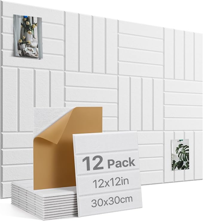 Cork Board, 48"x36" Felt Bulletin Board with Self Adhesive White | Cork Boards for Office, 12 Pack Pin Boards For Walls, Use in Bedroom Home Classroom Decor