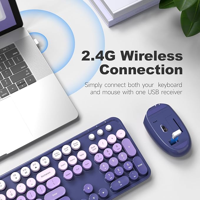KNOWSQT Wireless Keyboard and Mouse Combo - Purple-Gradient Colorful 2.4G Typewriter Full-Size Cute Keyboards - USB Receiver Plug and Play, for Computer, PC, Laptop, Desktop, Windows