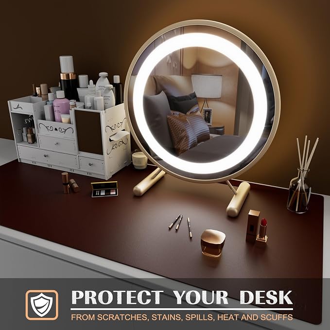 K KNODEL Large Office Desk Mat, Leather Mouse Pad (31.5"x15.7", Dark Brown) | Desk Pad, Keyboard Pad, Computer and Laptop Mat, Desktop Protector and Cover, Writing Pad and Blotter for Home Office