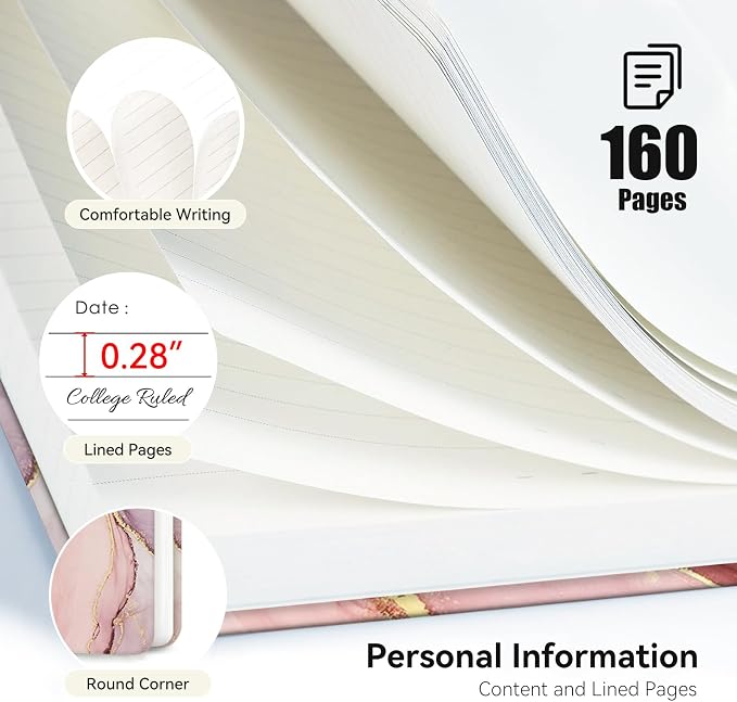 Lined Spiral Journal Notebook for Work A5, 160 Pages, Marble | College Ruled Spiral Journal for Women, Hardcover with Elegant Design for Note-Taking, 5.5 * 8.25 inch