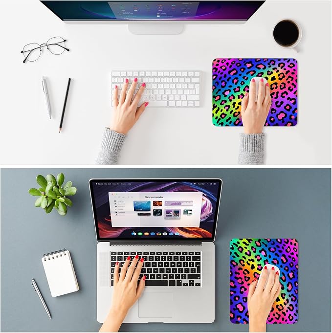 ITNRSIIET Mouse Pad Non-Slip Rubber Base Smooth Surface Stitched Edges Waterproof Durable Compatible with All Mice for Office & Gaming, Desk Accessory, 10.2x8.3x0.12 inch, RainbowLeopard