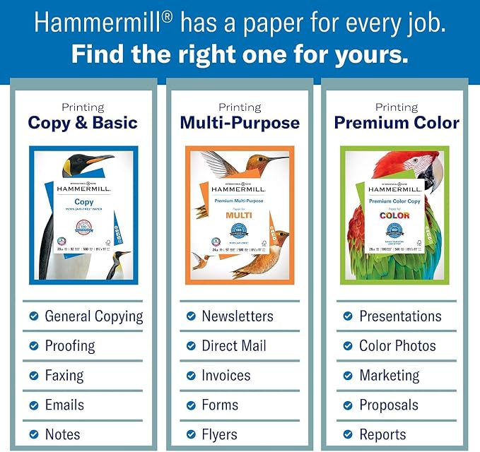 Hammermill Printer Paper, 20 Lb Copy Paper, 11 x 17-1 Ream (500 Sheets) - 92 Bright, Made in the USA, 105023R