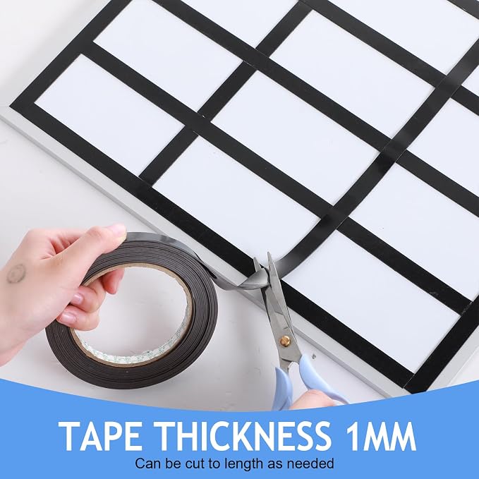 Tellegloww 2 Rolls Black Magnetic Tape Roll Thin Strips, 1/2 Inch x 25 Feet Magnetic Board Dividers Whiteboard Graphic Decorative Tape Marking Line for Classroom Office Art Accessories