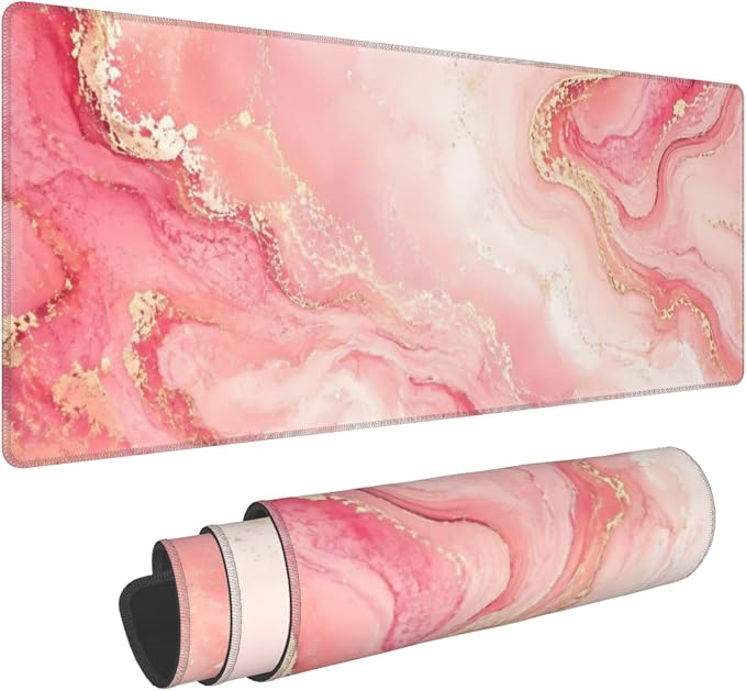 Pink Gold Marble Mouse Pad XL Large Mousepad Non Slip Rubber Base Desk Mat for Laptop Computer Gaming 31.5" X 12"