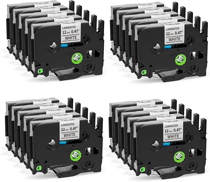 20-Pack 12mm Label Tape Replacement for Brother TZe-231 TZe TZ 12mm 0.47 Laminated White P Touch Label Tape, Compatible with Brother PT-D220 PT-D210 PT-H110 PT-D410 PT-D610BT, Black on White