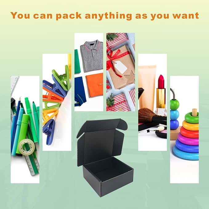 50 Pack 5x5x2'' Small Shipping Boxes, Corrugated Cardboard Mailers for Business, Black (CM552B)